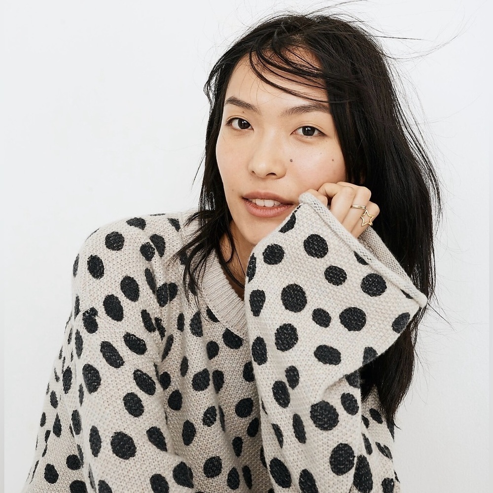 MADEWELL New! Leopard Dot Wool Blend Pullover Sweater Flare Sleeve Size XS NWT - Picture 3 of 14
